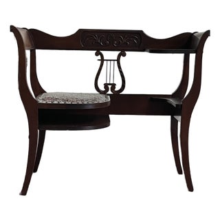 Vintage Mahogany Lyre Back Telephone Table With Gossip Bench Seat For Sale
