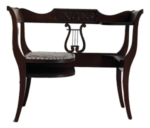 Vintage Mahogany Lyre Back Telephone Table With Gossip Bench Seat