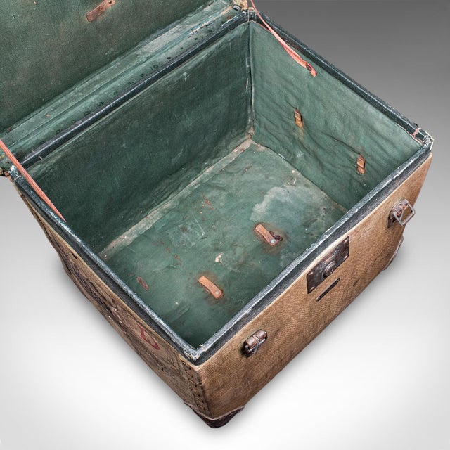 Metal Antique Travel Trunk, English Canvas Case, Military Sporting Interest, Edwardian For Sale - Image 7 of 12