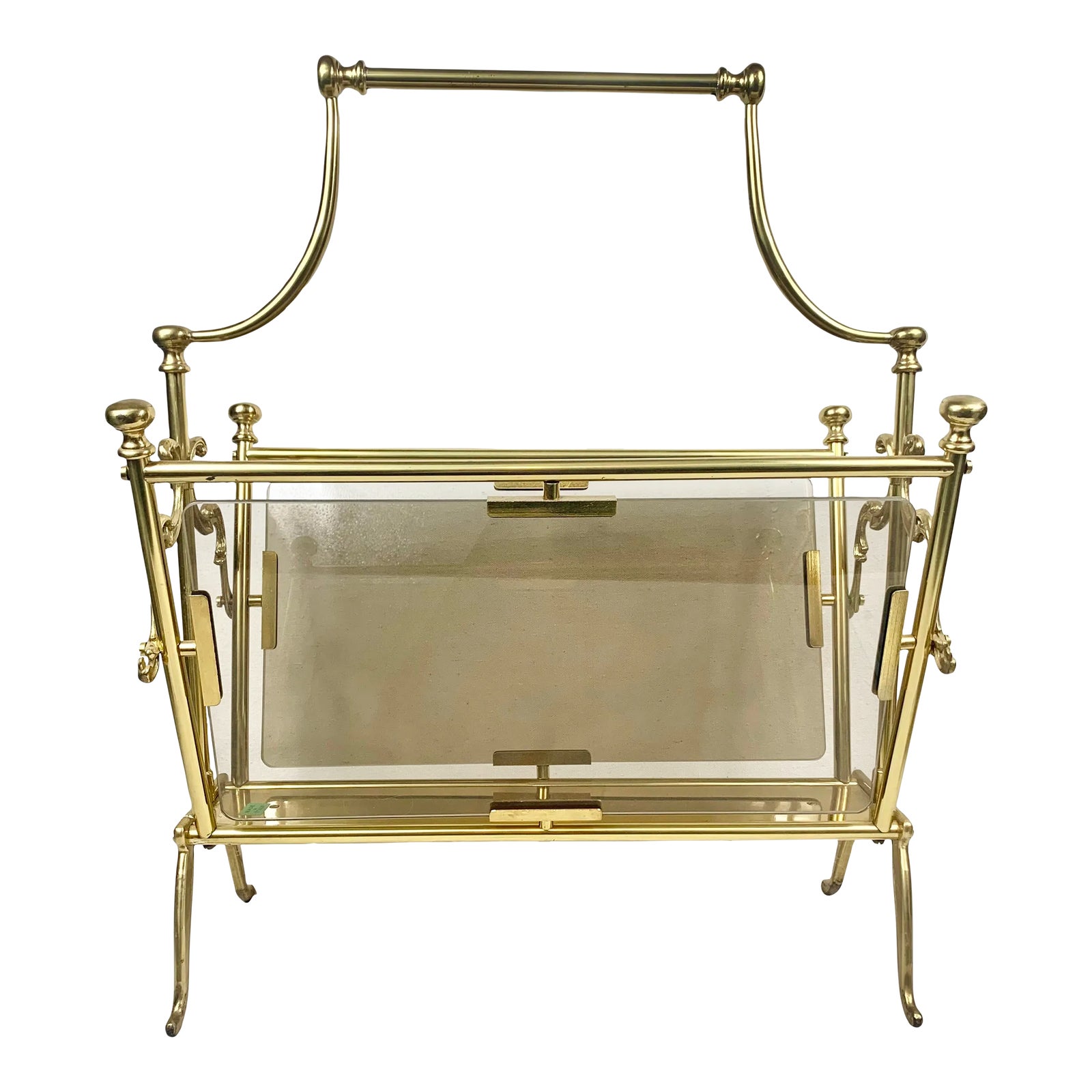 Vintage Smoked Glass and Brass Magazine Rack | Chairish