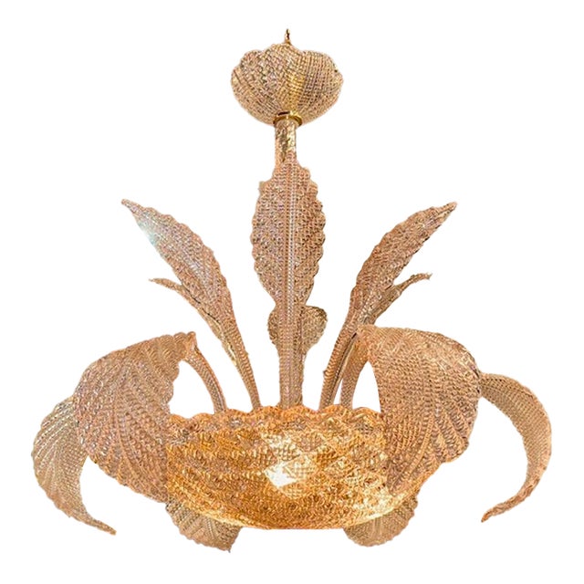 Modern Pink Leaf Form Murano Glass Chandelier For Sale