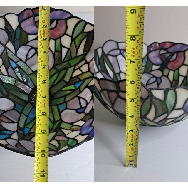 Vintage 1970/80s Tiffany Style-Stained Glass Pansy Table Lamp Bronze Base 16" H For Sale - Image 10 of 10