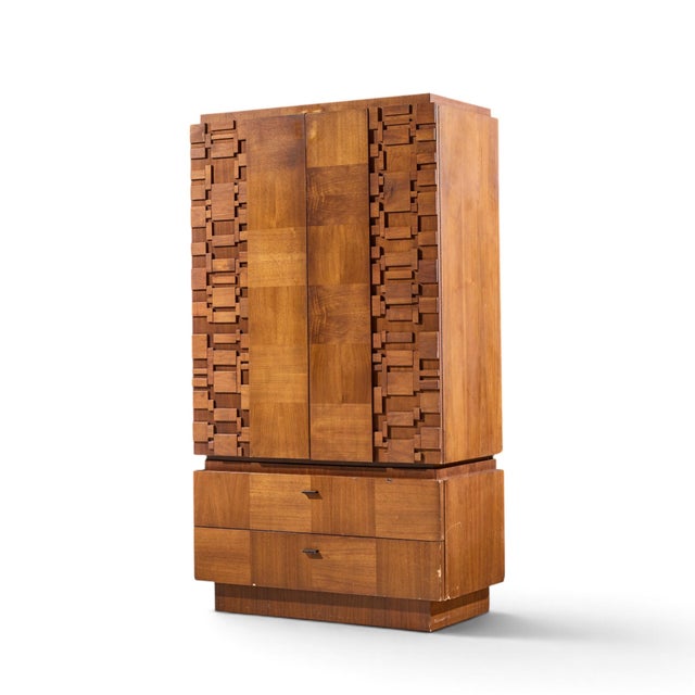 Mid-Century Modern Lane Brutalist Mid Century Walnut Armoire Dresser For Sale - Image 3 of 9