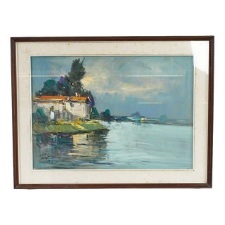 Renzo Piccoli, Marine Landscape, 1920s, Oil on Canvas For Sale