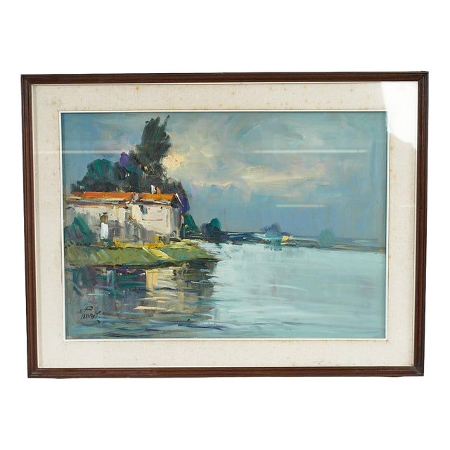 Renzo Piccoli, Marine Landscape, 1920s, Oil on Canvas For Sale
