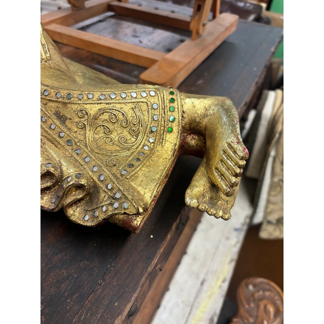 Hand Carved Reclining Buddha Giltwood For Sale - Image 9 of 9