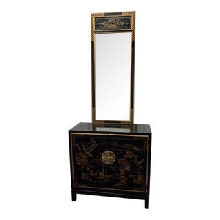 Vintage Drexel Heritage Et Cetera Collection Chinoiserie Style Cabinet & Mirror For Sale