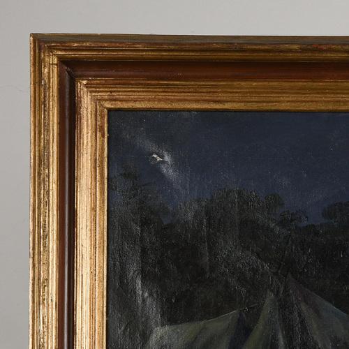 Group of Travellers Around the Fire Night Scene, Early 1900s, Oil on Canvas For Sale - Image 6 of 18