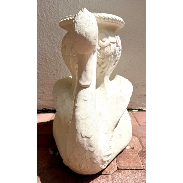 White Plaster Swan Garden Stool or Drink Table For Sale - Image 8 of 9