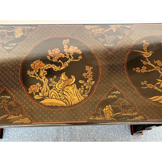 Sale DREXEL HERITAGE  キャスターテーブル Vintage Drexel Heritage Chinoiserie Cherry And Leather Inlay