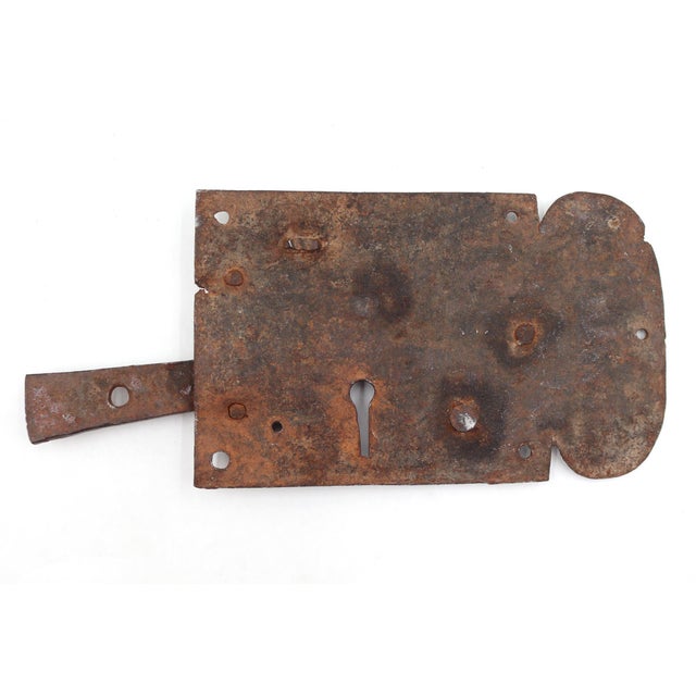 Metal 18th Century Hand Forged Wrought Iron Door Rim Lock For Sale - Image 7 of 8