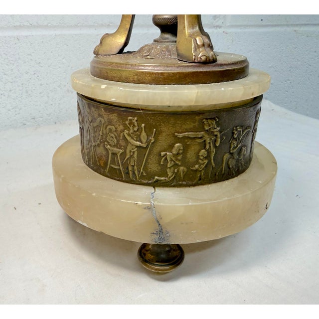 Large Antique Ornate Hand Carved Figural Alabaster Bronze Electric Table Lamp For Sale - Image 12 of 13