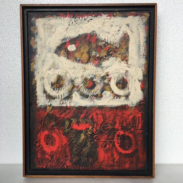 Edgar Gutierrez acrylic on linen original wok of art. Mounted in a double floating wood frame with brown exterior and...