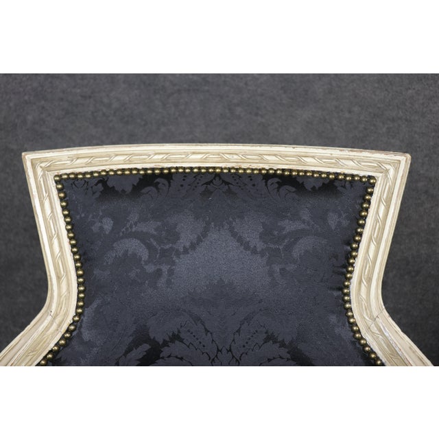 Pair Attributed Maison Jansen French Louis XVI Style Distressed Painted Bergeres For Sale - Image 10 of 13
