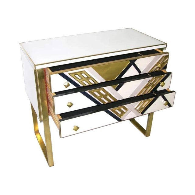 20th Century Art Deco Style Italian White, Black /Gold Chest Cabinet / Sideboard For Sale - Image 4 of 9