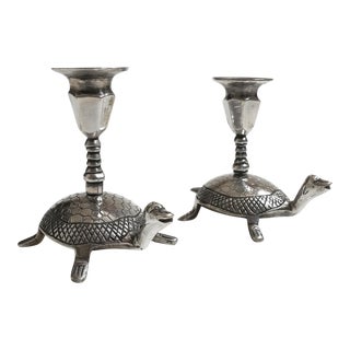 Vintage Turtle Candle Holders- a Pair For Sale