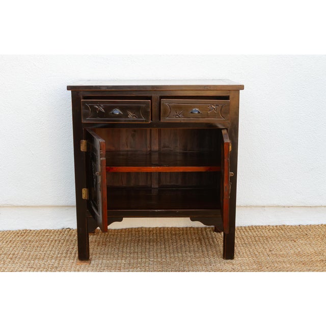 Mid-Century Carved Blossom Black Asian Cabinet For Sale - Image 10 of 14