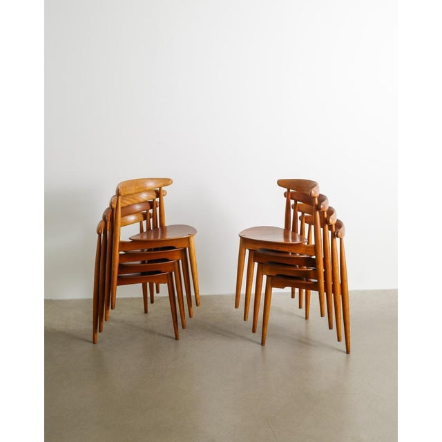 Danish Mid-Century Wooden FH 4103 / Heart Dining Chairs by Hans J Wegner for Fritz Hansen, 1950s, Set of 8 For Sale - Image 6 of 11