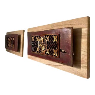 Sculptural Wall Object – Antique Chinese Giltwood Openwork Floral Panels, Pair For Sale
