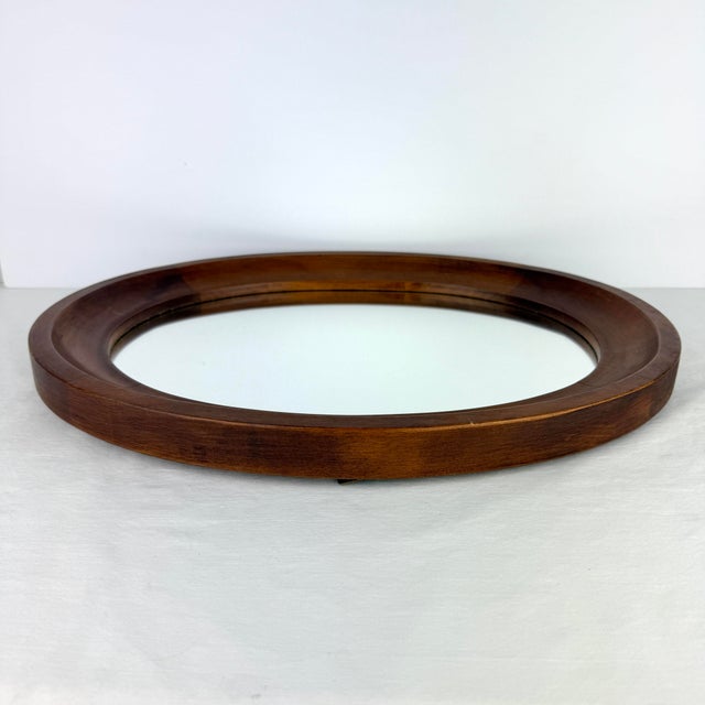 Brown 1970’s Tell City Wood Framed Oval Mirror For Sale - Image 8 of 12