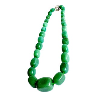 Large Green Aventurine Statement Necklace | Knotted Silk Cord | 304 Stainless Steel Clasp | Bold Green Gemstone Beaded Necklace For Sale
