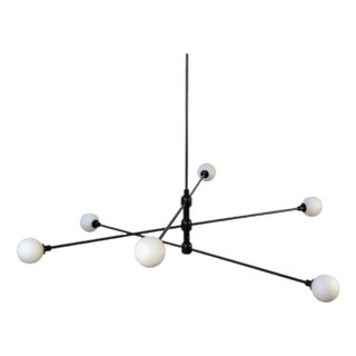 Three Tier Chandelier, Black, 21.5in H, 3 Inch Glass Globes, by Research.Lighting, Modern, Minimal Hanging Light For Sale