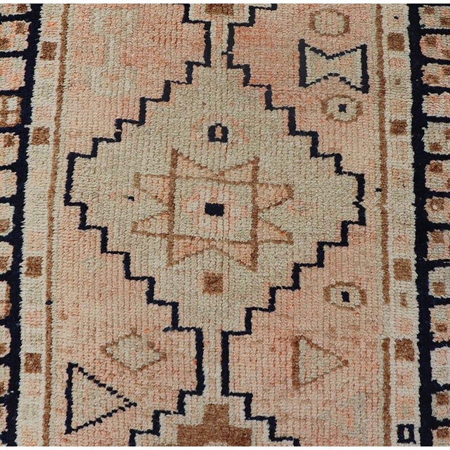 Textile Vintage Turkish Oushak Runner With Medallion Design Outlined in Navy Blue For Sale - Image 7 of 11