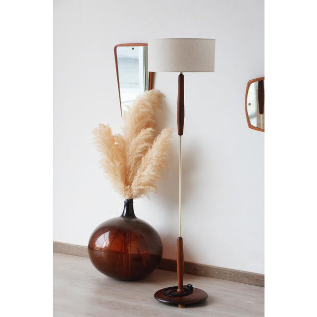 Vintage Teak and Brass Floor Lamp with Cream Lampshade, 1960s For Sale - Image 11 of 11