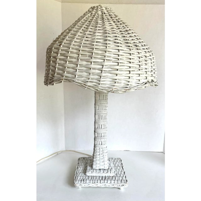 Vintage Woven Wicker Rattan Table Lamp For Sale - Image 9 of 13