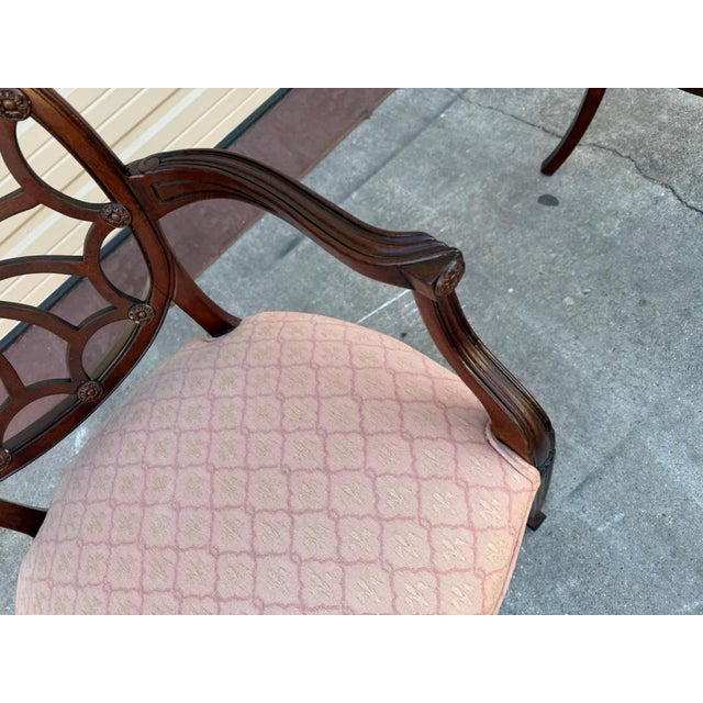 Late 20th Century Pair of Georgian Style Carved Spider Web Back Carved Mahogany Armchairs For Sale In Washington DC - Image 6 of 12