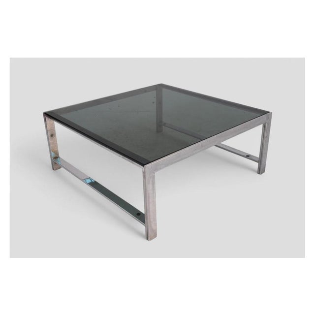 Contemporary Vintage Coffee Table in Chrome Metal and Smoked Glass, 1970s For Sale - Image 3 of 7