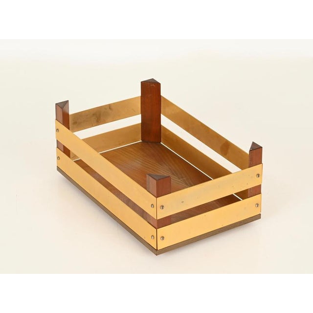Large Walnut and Brass Bar Crate by T. Barbi, Italy, 1970s For Sale - Image 12 of 15