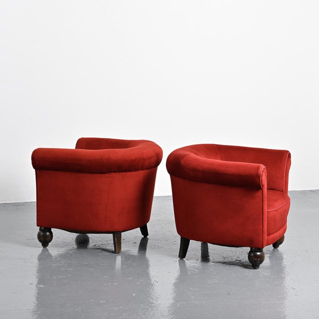 Art Deco Red Velvet Armchairs, France, 1920s, Set of 2 For Sale - Image 9 of 16