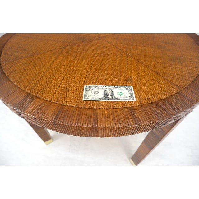 Vine Round Wicker Cane Center Table Brass Tips Legs MINT For Sale - Image 9 of 10