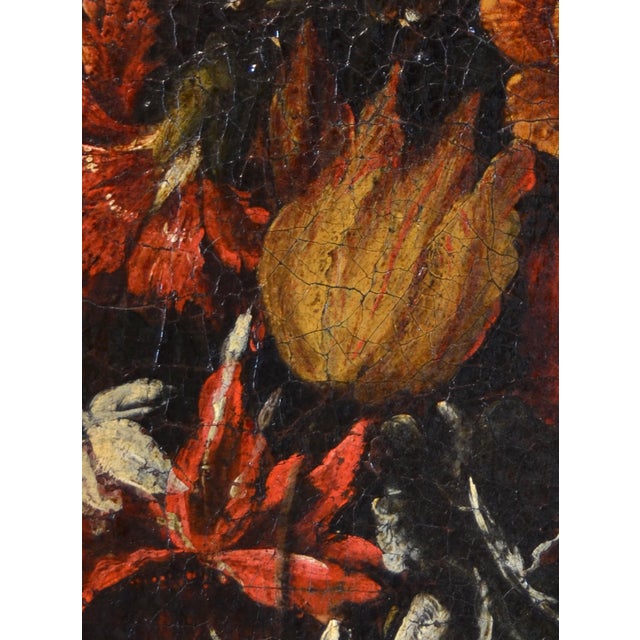 Baroque Workshop of Giovanni Stanchi, Flower Wreath with Portrait of the Virgin, 1650, Oil on Canvas, Framed For Sale - Image 3 of 18