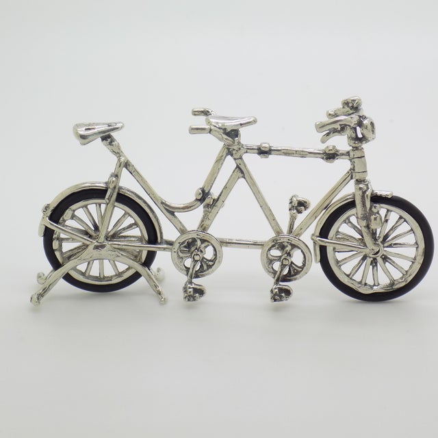 Vintage Italian Handmade Genuine Silver Tandem Bicycle Figurine, 1980s For Sale - Image 3 of 12