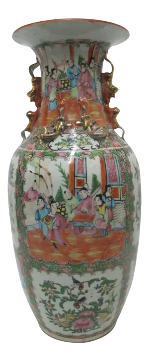 Large 20.5" Tall Chinese Figural Floral Famille Rose Vase