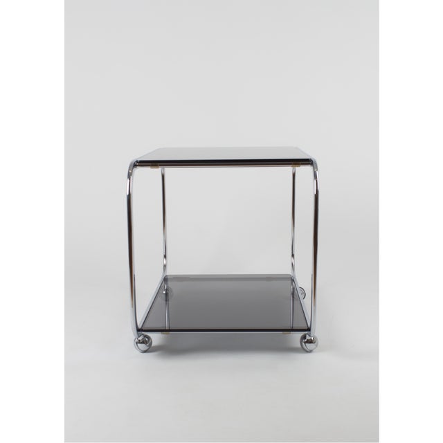 Vintage Chrome and Smoked Glass 2-Tier Coffee Table on Casters, 1970s For Sale - Image 6 of 11