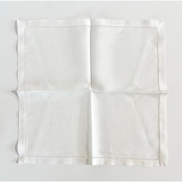 Vintage Cocktail or Luncheon Napkins – White Hemstitched - Table Linens - Dinner Napkins - Set of 12 For Sale - Image 9 of 12