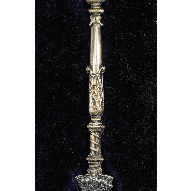 Wonderful Coronation 1902 King Edward VII Antique Sterling Silver Spoon and Leather Case British Royalty For Sale - Image 4 of 11