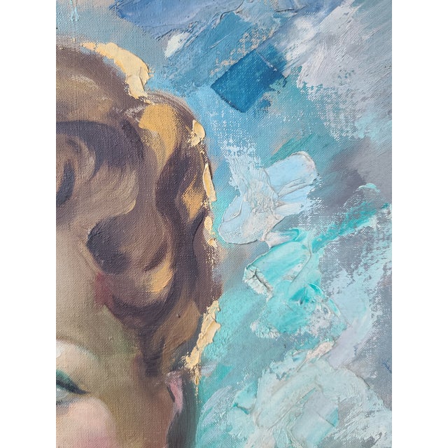 Textile Robert Falcucci Mid-Century 1950s Oil Painting Portrait of a Woman For Sale - Image 7 of 15
