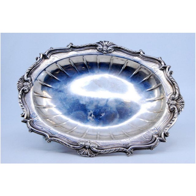 Silver Tray with Raised Bottom, Engravings and Surrounding Frieze with Scrolls For Sale - Image 4 of 11
