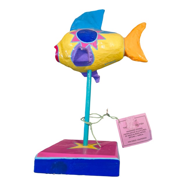 Late 20th Century Arturo J Garcia "Whimsical Fish" Papier-Mâché Sculpture For Sale