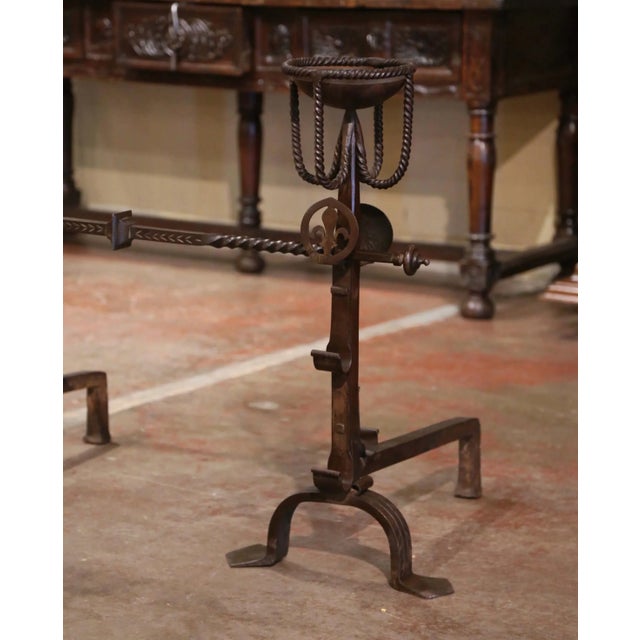 Pair of 19th Century French Wrought Iron “Landiers” Andirons With Fleur ...