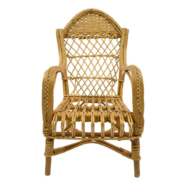 Vintage French Rattan Children’s Chair, 1950s For Sale