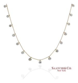 14k(585) Yellow & White Gold Natural Diamond Graduated Drop by the Yard Necklace