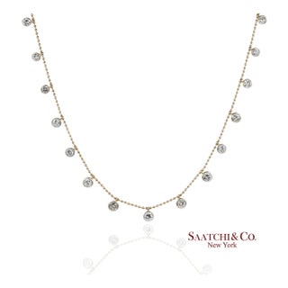 14k(585) Yellow & White Gold Natural Diamond Graduated Drop Necklace For Sale
