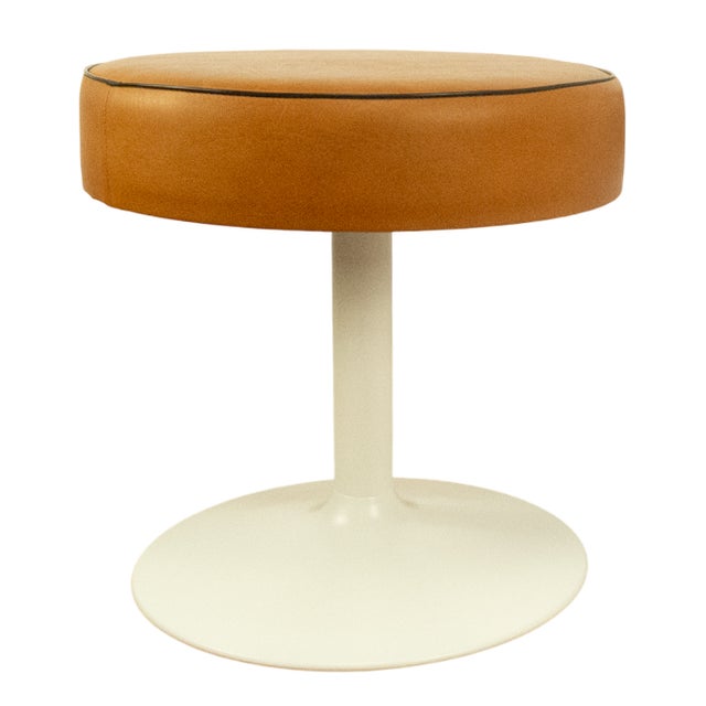 Tulip Stool with Metal Base and Faux Leather Upholstery, 1950s For Sale
