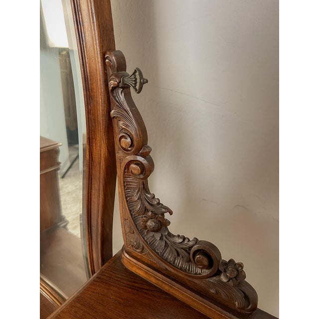 French Vintage French Louis XV Style Walnut Vanity With Beveled Mirror For Sale - Image 3 of 4