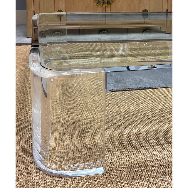 Plastic Vintage Lucite and Chrome Coffee Table in Karl Springer Style For Sale - Image 7 of 7